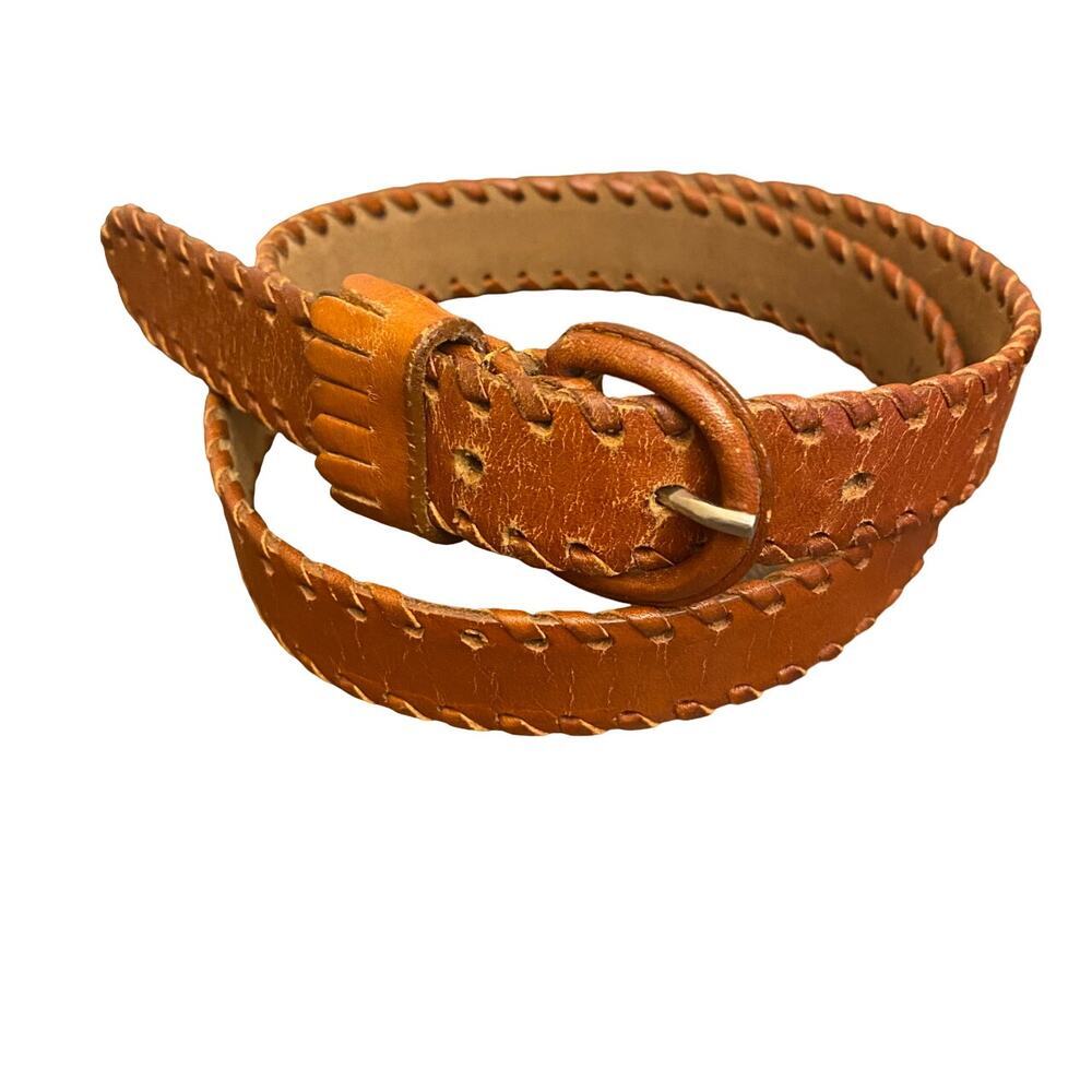 The Ritz Genuine LeatherTan Belt Braided accent Women's Size M Vintage 27-31"
